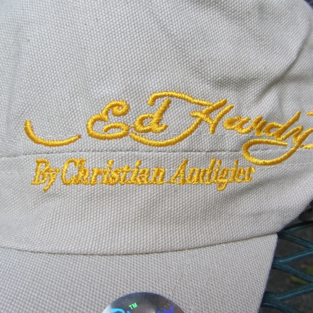 ED HARDY CHRISTIAN AUDIGIER TAN CONDUCTORS HAT NWT - Picture 4 of 8